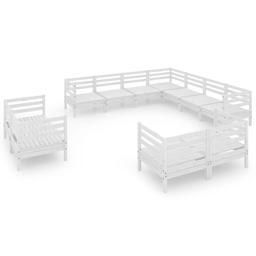 11-tlg. Garten-Lounge-Set Massivholz Kiefer Weiss